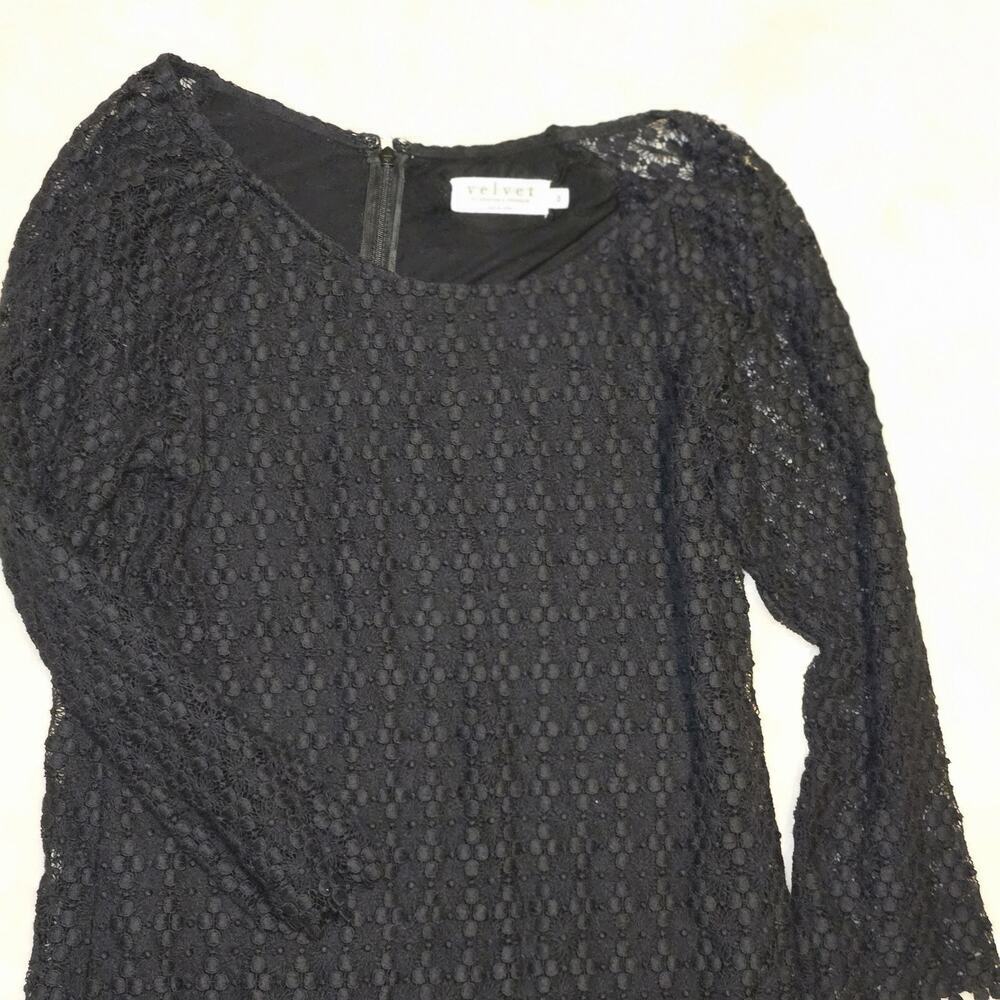 Velvet by Graham & Spencer Black Lace Sheath Dress Women’s Size S 3/4 Sleeve - Picture 3 of 8
